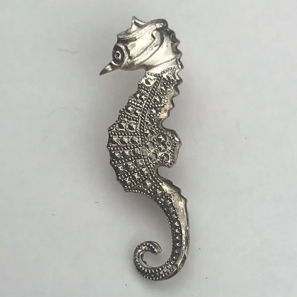 Seahorse Pin Metal Ocean Creature Figural Brooch Vintage